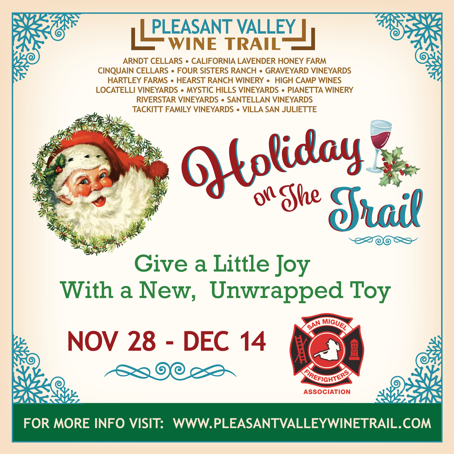 Holiday Toy Drive at wineries in Paso Robles wine country